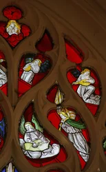 Window depicting Angel Musicians, Shawm, Lute, Zither